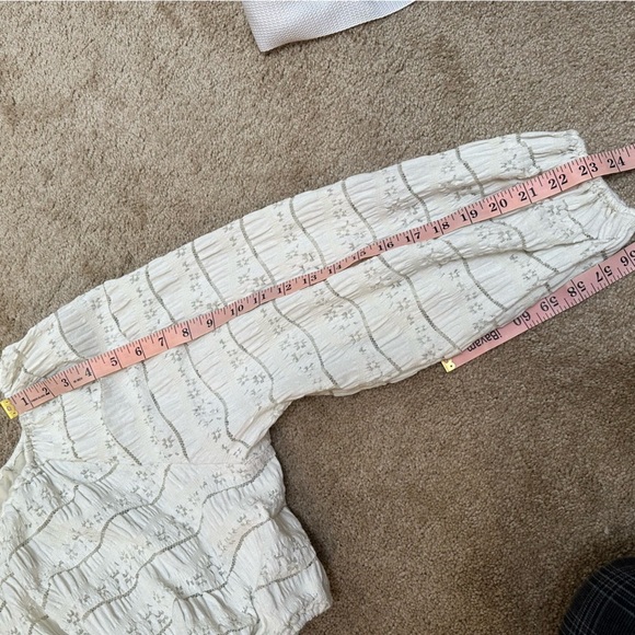 Cottagecore Lace Crochet Balloon Long Sleeve White Ivory Blouse Top Large - Picture 5 of 6